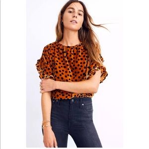 Madewell Velvet Ruffle Sleeve Leopard Dot Top